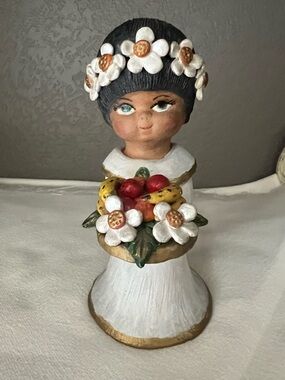 Vintage Floral Girl Figurine Holding Fruit Bouquet